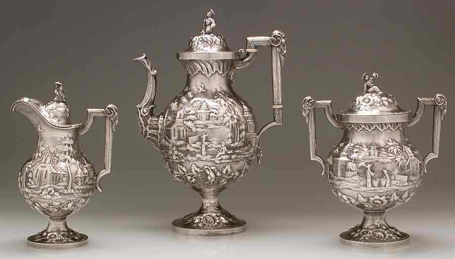 Coin Silver Hollowware Coffee Set-3 Pc (Scp, Cre, Ssu) by Robert & William Wilson-1