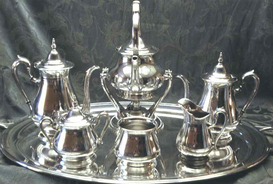 4060 (Silverplate, Hollowware) 7-Piece Plated Tea Set (w/ Waste, Kttle & Try) by Reed & Barton-1