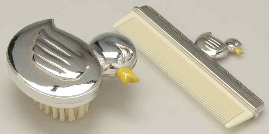 Something Duckie (Silverplate, Hollowware) 2-Piece Baby Brush and Comb Set by Reed & Barton-1
