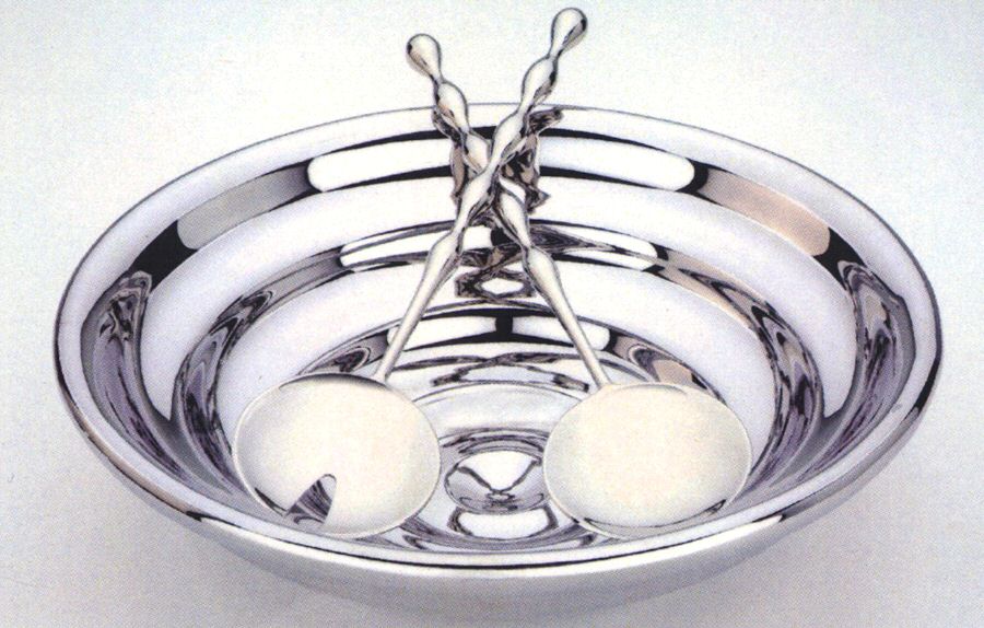Echo (Hollowware) Salad Serving Bowl with Fork and Spoon by Reed & Barton-1
