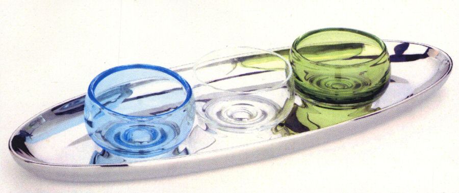 Echo (Hollowware) Oval Tray with 3 Glass Bowls by Reed & Barton-1