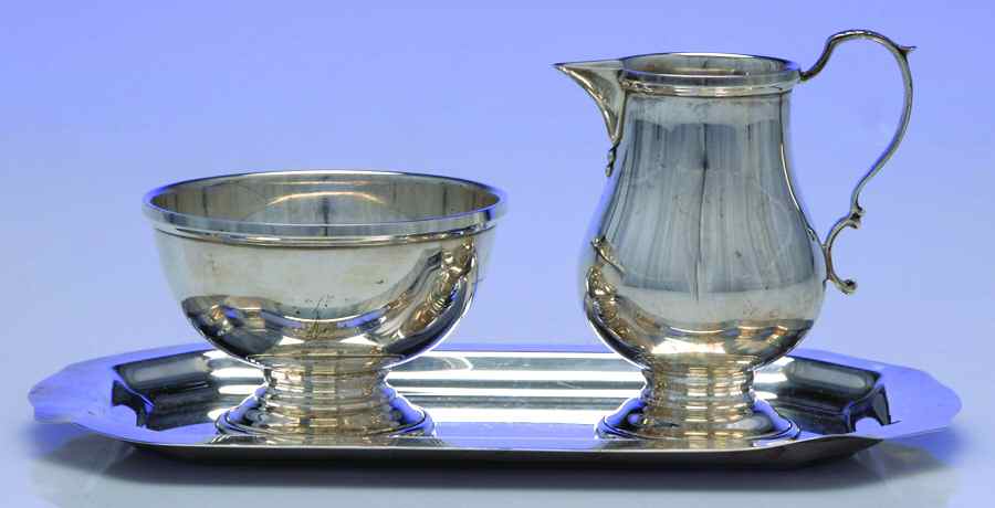 402 (Sterling, Hollowware) Creamer, Open Sugar & Tray Set by Revere Silver-1