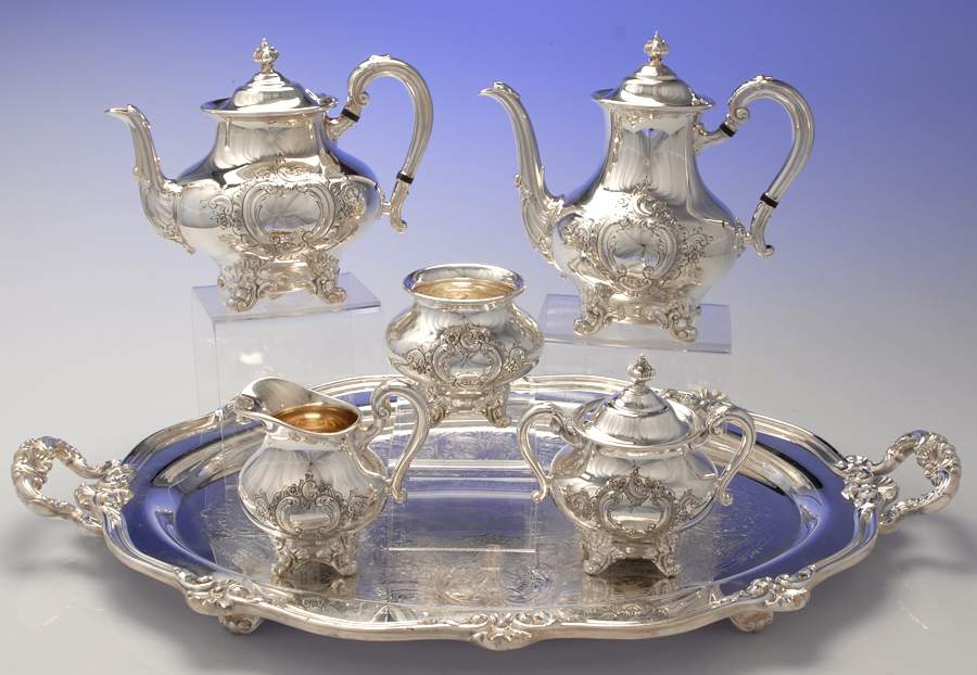 Regent-Chased (5600C3, Silverplate, Hollowware) 6-Piece Plated Tea Set (Waste & Tray) by Reed & Barton-1