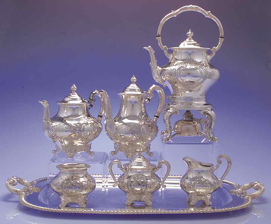 Regent-Chased (5600C3, Silverplate, Hollowware) 7-Piece Tea Set with Comp Tray by Reed & Barton-1