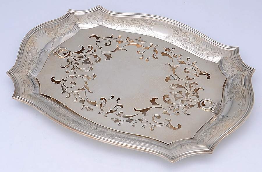 Hepplewhite-Engrv (Strl, Hlwr, Floral Band) (2 Pc)  Asparagus Serving Tray & Strainer by Reed & Barton-1