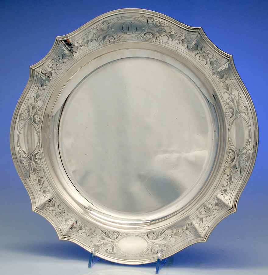 Hepplewhite-Engrv (Strl, Hlwr, Floral Band) 14" Round Tray by Reed & Barton-1