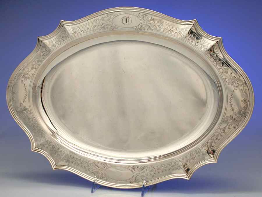 Hepplewhite-Engrv (Strl, Hlwr, Floral Band) 18" Oval Serving Platter by Reed & Barton-1