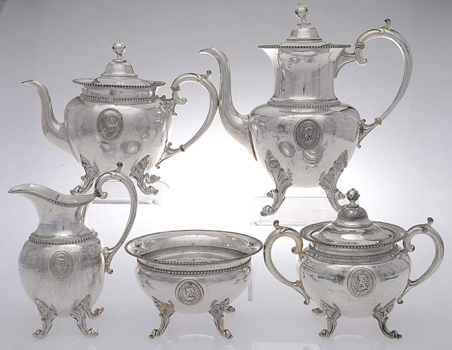 2050 (Silverplate, Hollowware) 5-Piece Plated Tea Set (with Waste) by Reed & Barton-1