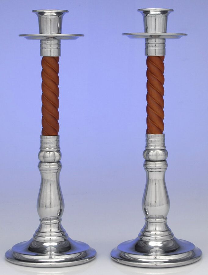 Bannister (Aluminum, Hollowware) 2 Taperholder & Hurricane Lamp W/Globe by Reed & Barton-1