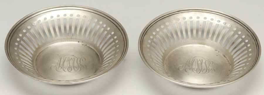 802 (Sterling, Hollowware) Pair of 4" Pierced Bon Bon Bowls by Reed & Barton-1