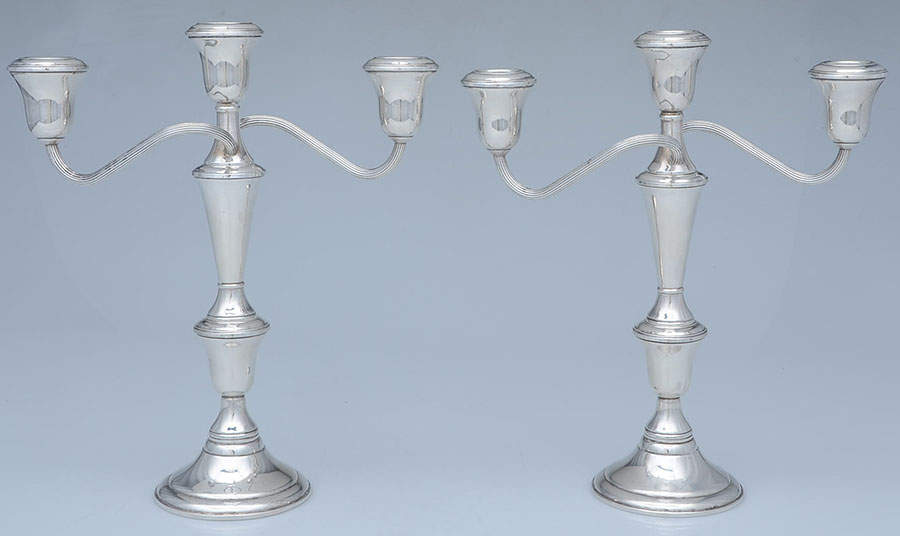 11 (Sterling, Hollowware) Pair of Weighted 3 Light Candelabra by Reed & Barton-1