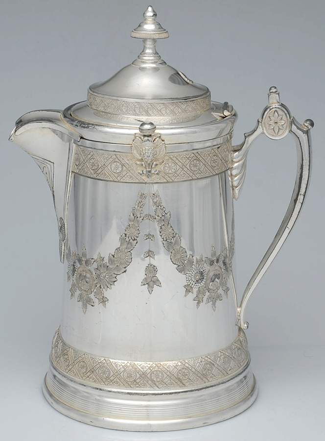 1865 (Silverplate, Hollowware) Water Pitcher with Hinged Lid by Reed & Barton-1