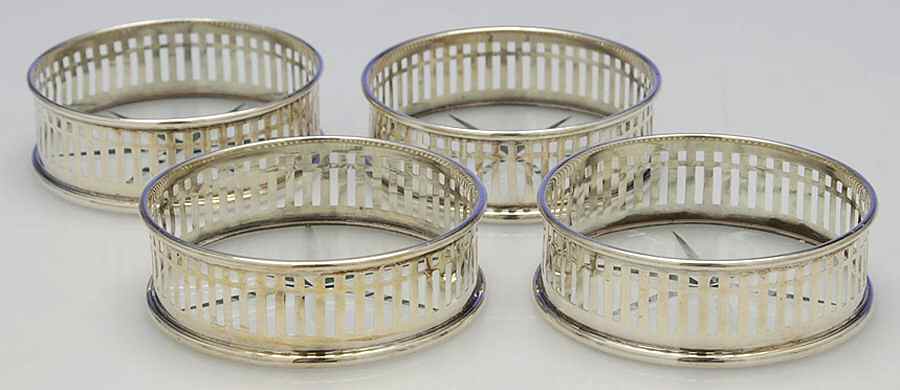 1202 (Sterling, Hollowware) Crystal Coaster with Sterling Rim - Set of 4 by Reed & Barton-1