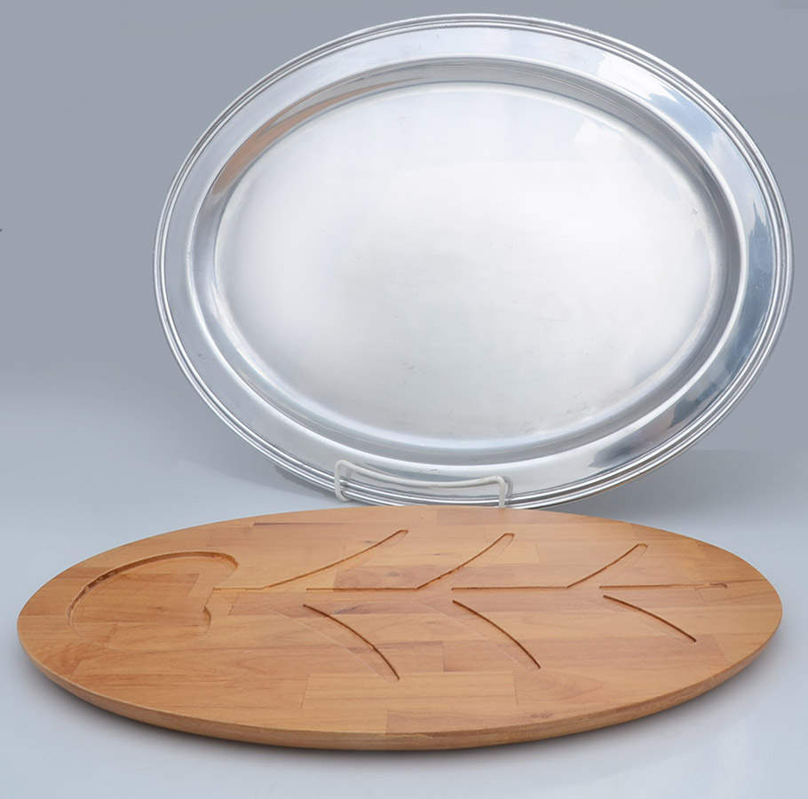 Arlington (Aluminum, Hollowware) 23" Oval Platter with Wood Cutting Board by Reed & Barton-1