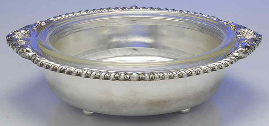 Staffordshire (Silverplate, Hollowware) 10" Round Footed Vegetable & Glass Liner by Reed & Barton-1