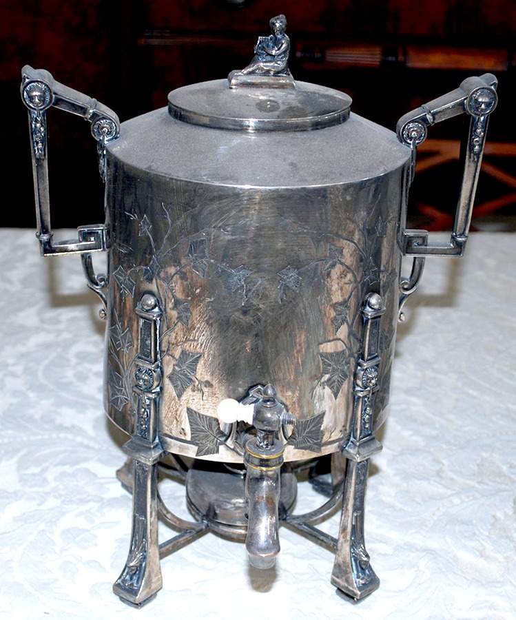 2443 (Silverplate, Hollowware) Samovar with attached Stand and Burner by Reed & Barton-1