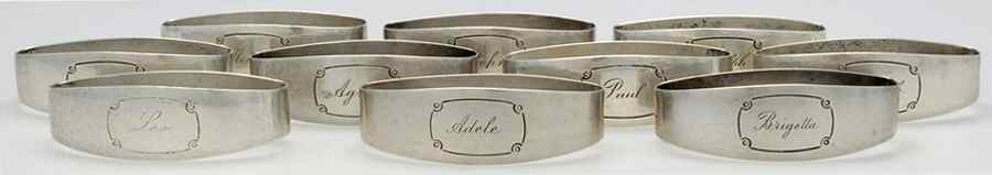 41 (Sterling, Hollowware) Set of 10 Motifs Monogrammed Napkin Rings by Randahl-1