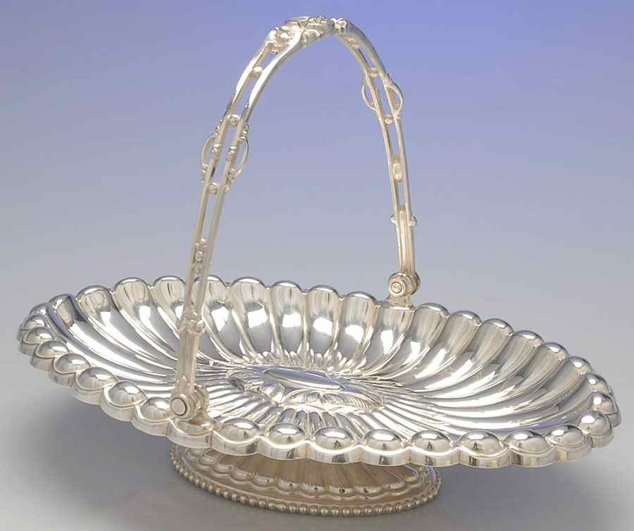 1916 (Silverplate, Hollowware) 12" Oval  Pedestal Handled Basket by Reed & Barton-1