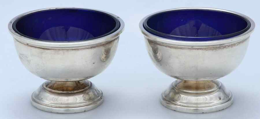 2955 (Sterling, Hollowware) Individual Open Salt with Cobalt Liner - Set of 2 by Redlich-1