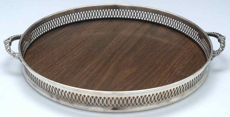 1009 (Silverplate, Hollowware) 11" Gallery Tray with Brown Lucite by Reed & Barton-1