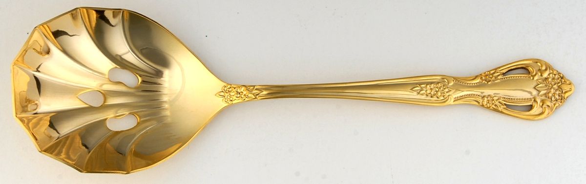 Chambley Gold (Gold Electroplate) Pierced Solid Serving Spoon by Retroneu-1