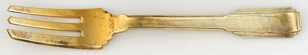 Art Deco (Gold Electroplate) 3 Tine Pastry Fork by Ricci (Argentieri)-1