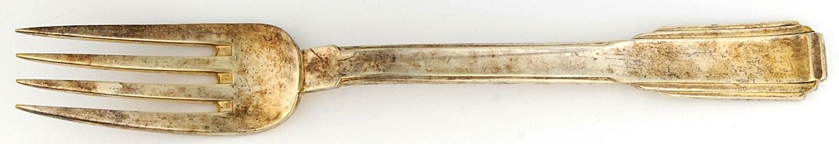 Art Deco (Gold Electroplate) Solid Serving Fork by Ricci (Argentieri)-1
