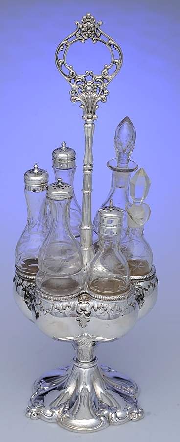 1659 (Silverplate, Hollowware) Cruet Set (6 Crystal Bottles with Stand) by Reed & Barton-1