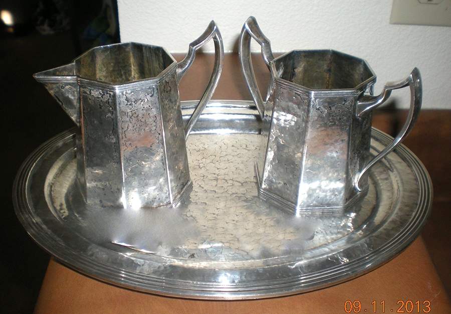 1505 (Silverplate, Hollowware) Creamer, Open Sugar & Tray Set by Rockford Silver Plate Co-1