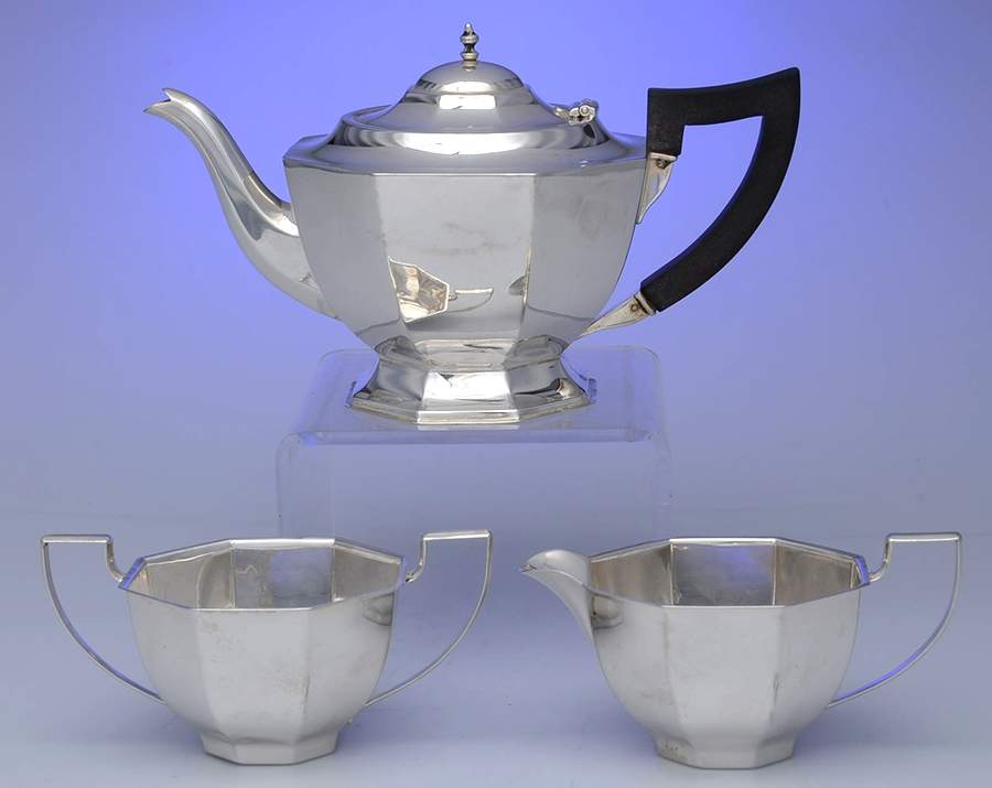 2270 (Sterling, Hollowware) 3-Piece Tea Set (Tea Pot, Creamer, Open Su) by Roden Brothers Ltd.-1