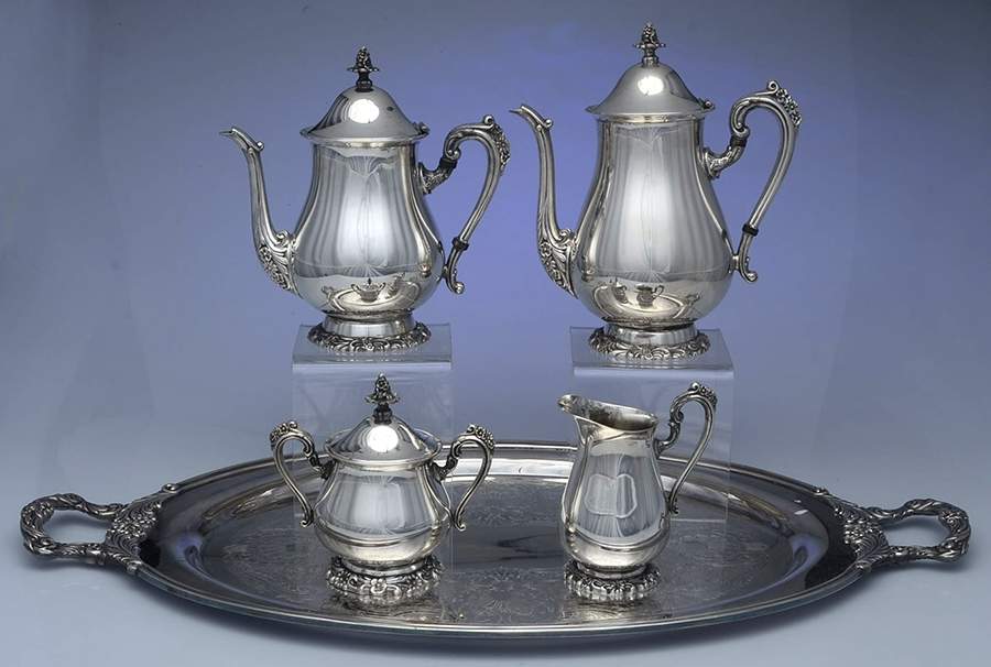 RDS218 (Silverplate, Hollowware) 5-Piece Silverplate Tea Set (with Tray) by Reed & Barton-1