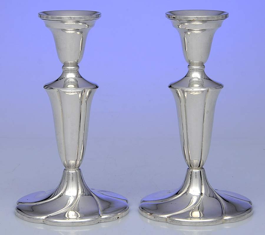 59 (Sterling, Hollowware) Pair of 6" Weighted Candlesticks by Redlich-1
