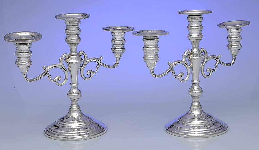 2148 (Sterling, Hollowware) Pair of Weighted 3 Light Candelabra by Redlich-1