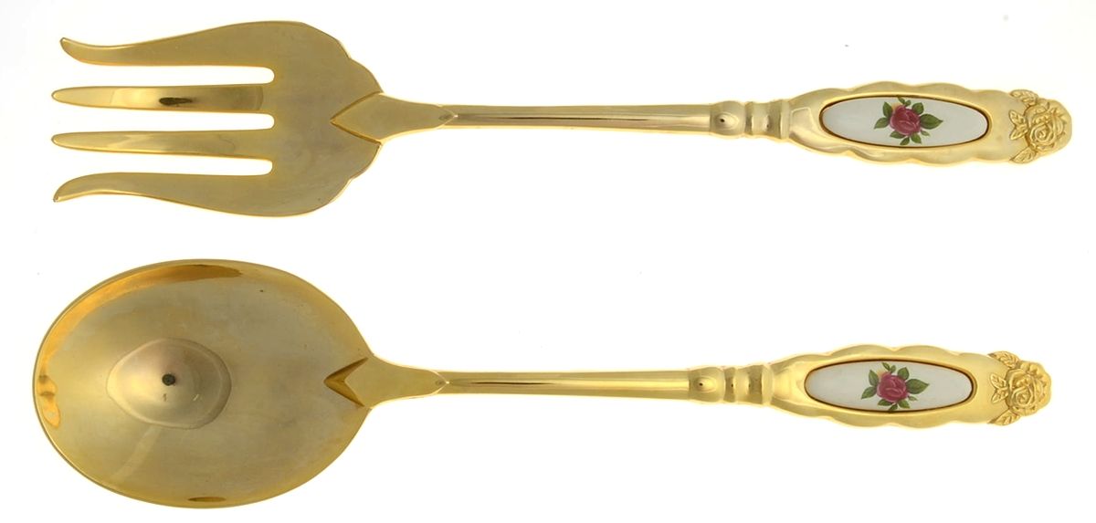 RDF21 (Gold Electroplate) (2 Pc) Solid Salad Set by Royal Doulton-1