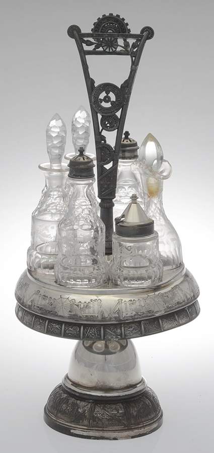 4032 (Silverplate, Hollowware) Cruet Set (6 Crystal Bottles with Stand) by Reed & Barton-1