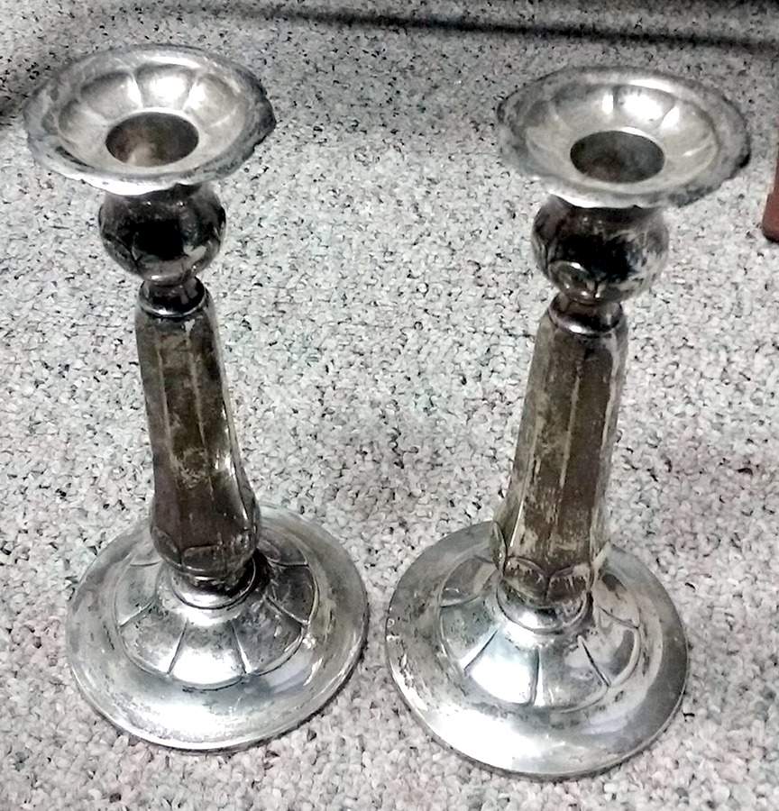X985 (Sterling, Hollowware) Pair of 9" Weighted Candlesticks by Reed & Barton-1