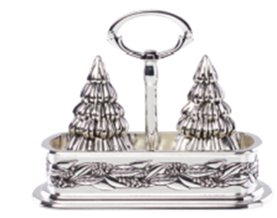 Snow Berry (Hollowware, Silverplate) Salt and Pepper Set with Stand by Reed & Barton-1