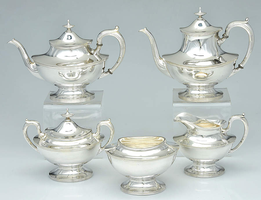 3883 (Silverplate, Hollowware) 5-Piece Plated Tea Set (with Waste) by Reed & Barton-1