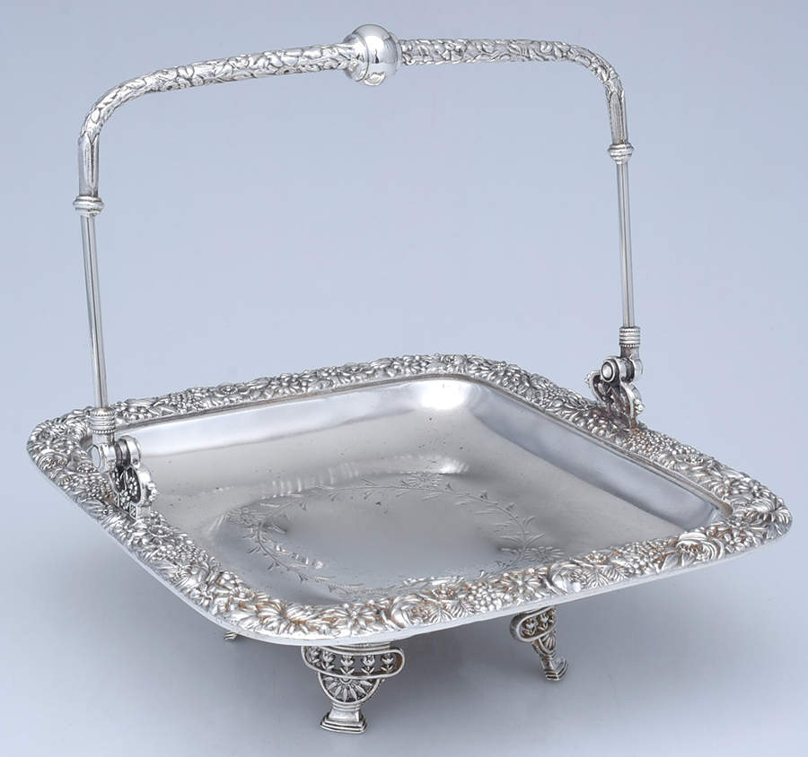 1864 (Silverplate, Hollowware) 12" Oval  Pedestal Handled Basket by Rogers Smith-1