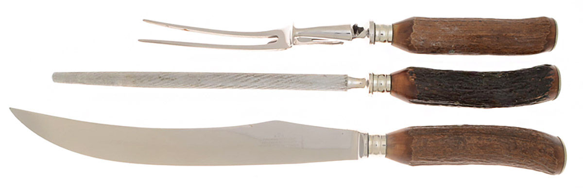 Silverplate Stag Handles Large 3-Piece Roast Carving Set w/Stnl Bld & Case by Joseph Rodgers & Sons-1
