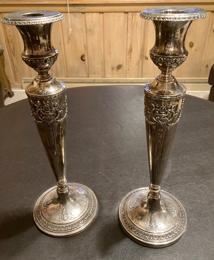 880 (Sterling, Hollowware) Pair of 12" Weighted Candlesticks by Reed & Barton-1
