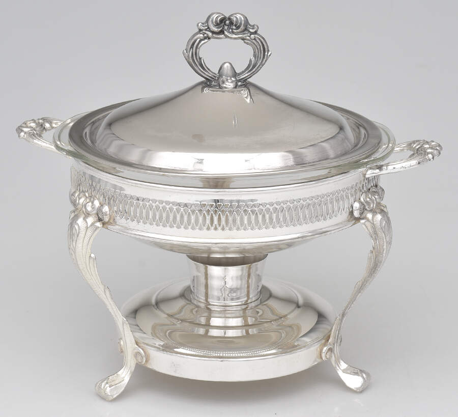 RAM11 (Silverplate, Hollowware) 2 Handled Chafing Dish w/Lid,Burner,Stand,Liner by Raimond-1