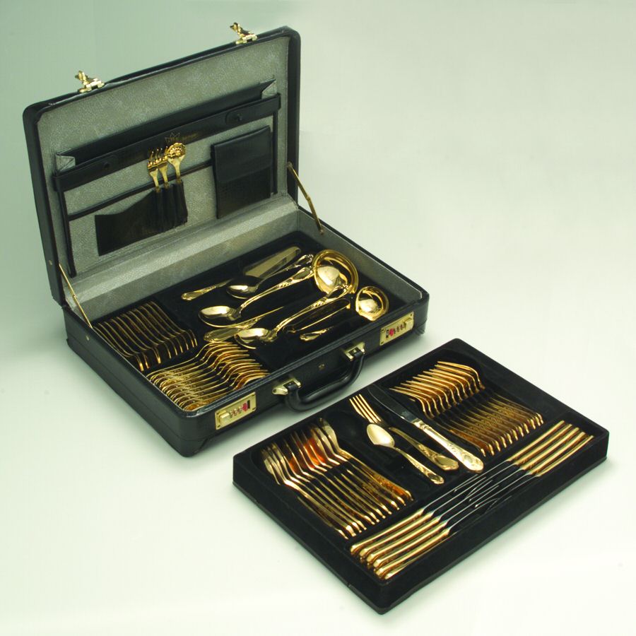 Wien (Gold Electroplate) (70 Pc)  Flatware-Serving & Place w/Leather Case by SBS Bestecke-1