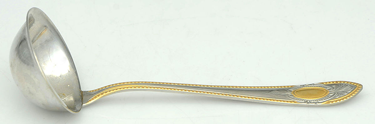 Toskana (Stainless, Gold Accent) Solid Gravy Ladle by SBS Bestecke-1