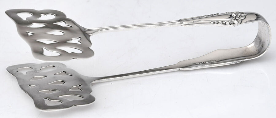 Rosebud (Sterling, 1903) Solid Bacon Serving Tongs by Saart Brothers-1