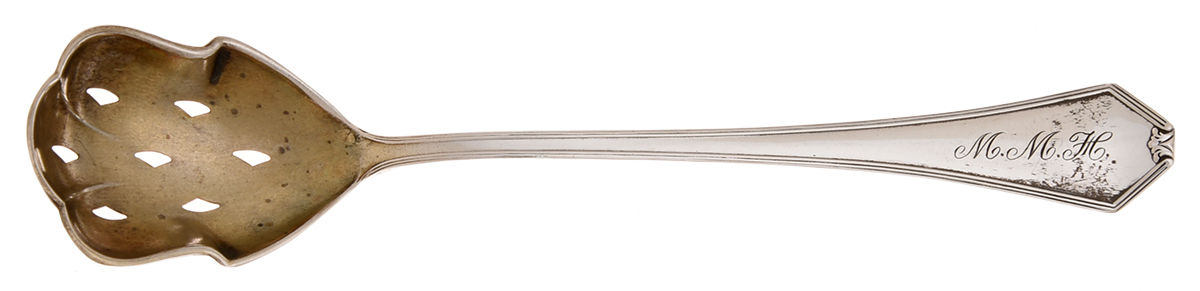 Simplicity (Sterling) Pierced Bowl Short Handle Olive Spoon by Saart Brothers-1