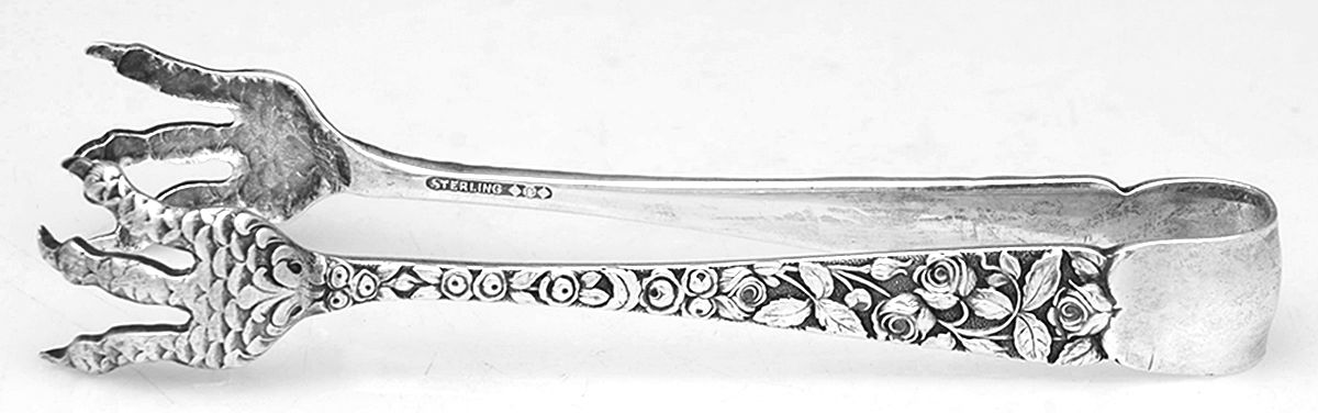 Baltimore Rose (Sterling, 1905, Plain) Large Sugar Tongs by Schofield-1