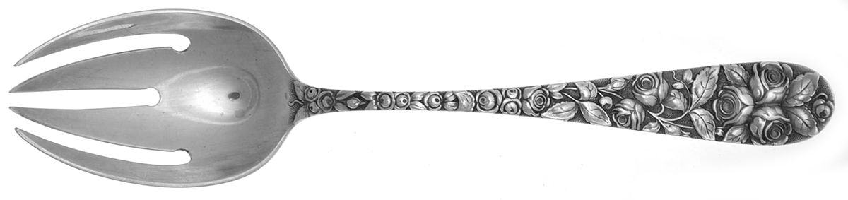 Baltimore Rose (Sterling, 1905, Plain) Pierced Tablespoon (Serving Spoon) by Schofield-1