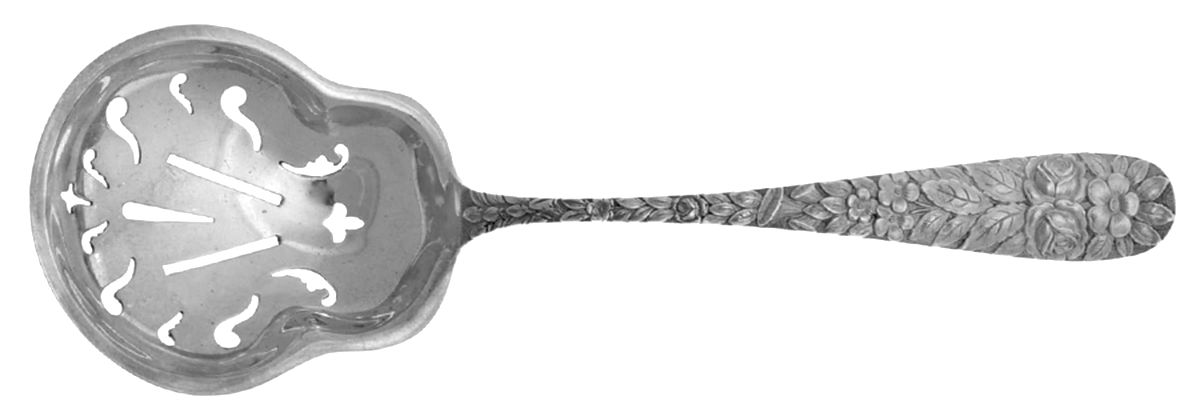Baltimore Rose (Sterling, 1905, Plain) Solid Pierced Casserole Spoon by Schofield-1