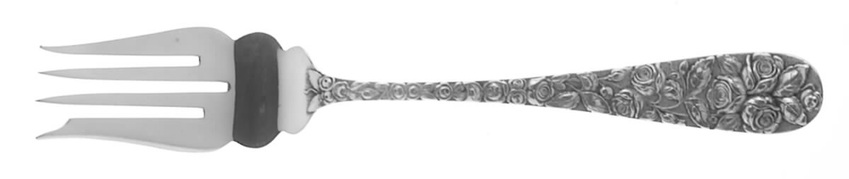 Baltimore Rose (Sterling, 1905, Plain) Large Solid Cold Meat Serving Fork by Schofield-1